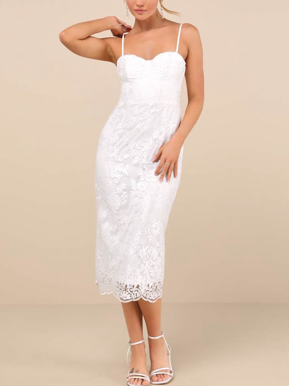 Lulus Brittley White Embroidered Bustier Midi Dress Size S NWT